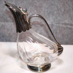 Vintage Elegant Glass Duck Decanter Silver-plated Head Tail Handle Crystal Body